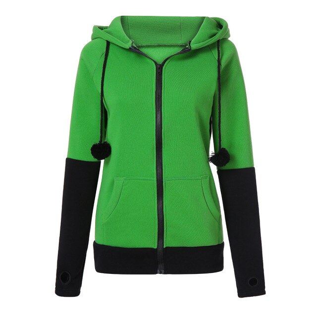 Autumn sweatshirt Women Thumb Sleeve Fox Ears Patchwork Hoodies Kawaii zipper Tracksuit casual Hooded Female coat