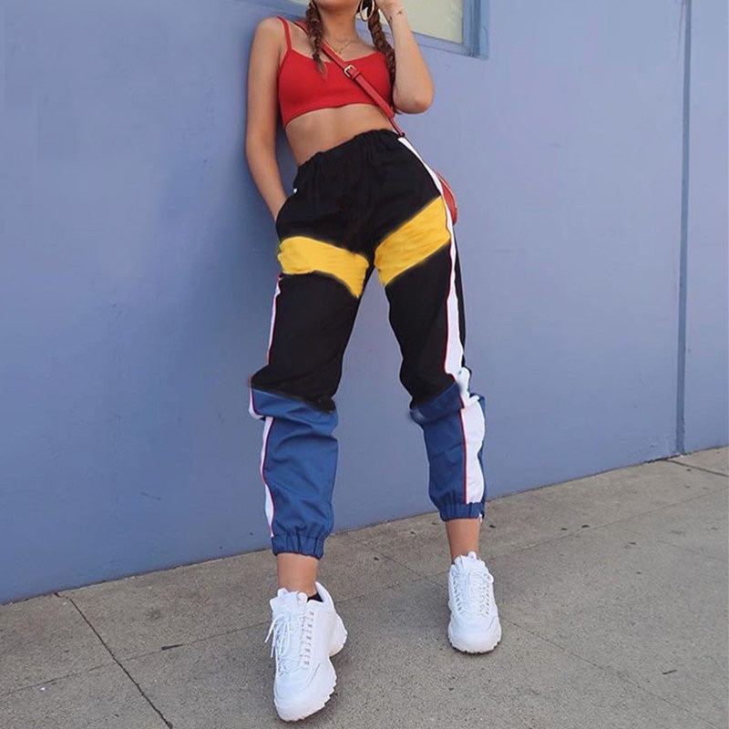 Women High Waist Patchwork Pants 2018 Summer Fashion Black Pencil Pants Streetwear Cargo Pants Loose Jogger Women Bottom