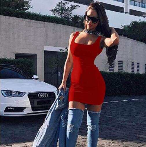 Sexy Black Mini Dress Summer Wide Strap Bodycon Dress Neon Green Casual Party Club Wear Tight Dress Orange Purple Brown